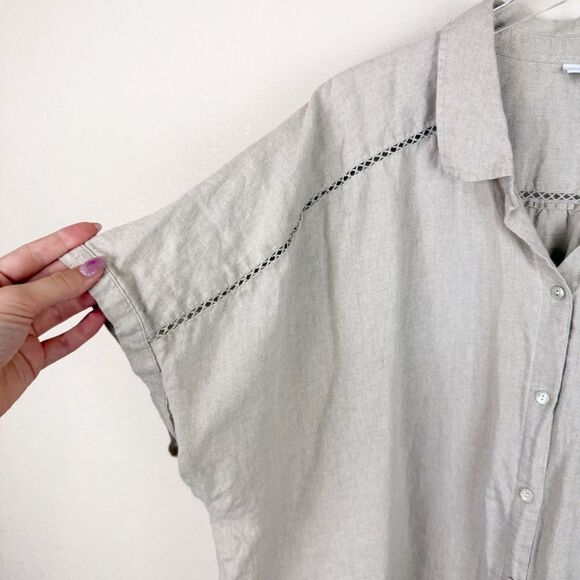 J. Jill Linen Button Down Short Sleeve Shirt Beige Size 4X Summer - Picture 3 of 6